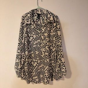 White and black geometric blouse from Walmart.